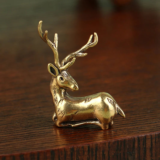 1pc Retro Brass Christmas Elk Miniature Figurine Festival Decoration Accessories Mini Deer Statue Desktop Ornament Decors