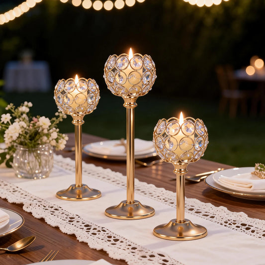 1PC Elegant Gold Silver Metal Glass Candle Holder Tealight Candlestick Christmas Wedding Table Centerpiece Home Decoration