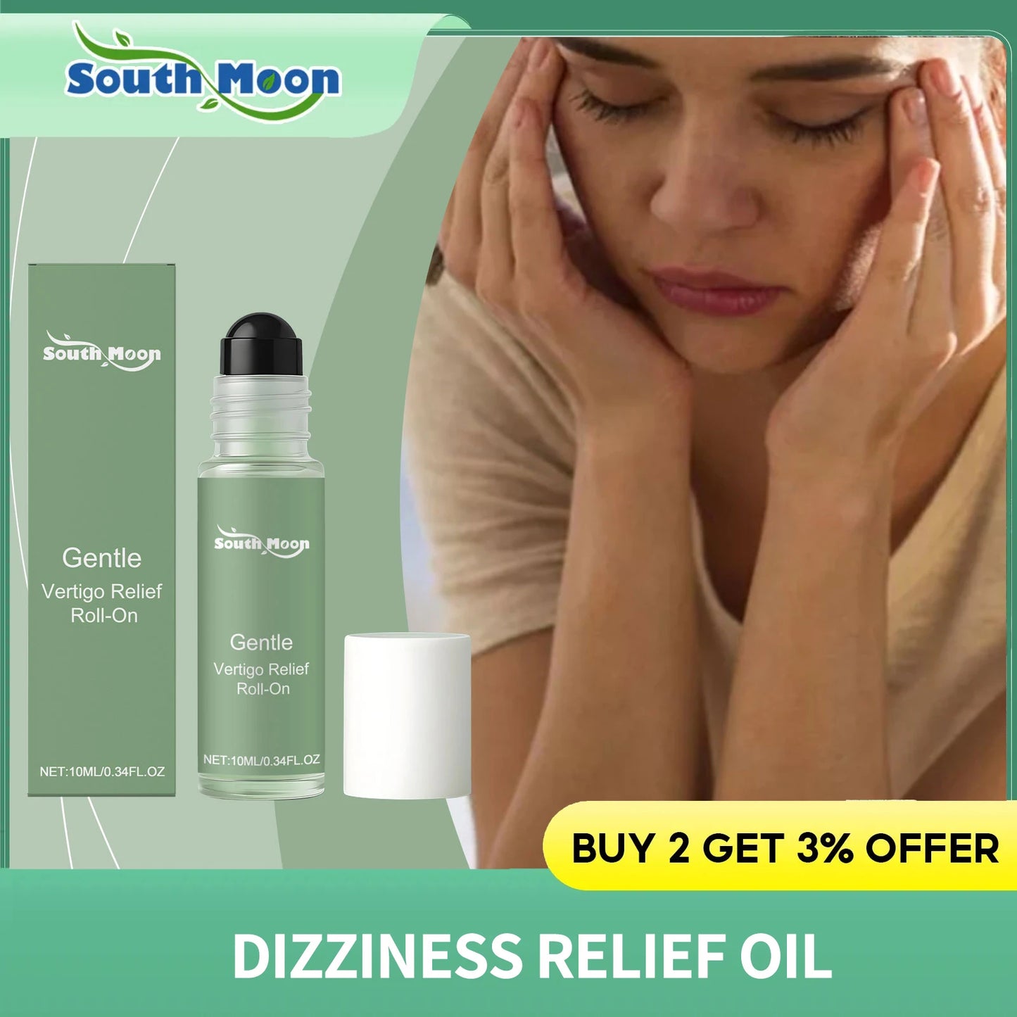 Dizziness Relief Oil Roll on Motion Headache Sickness Combat Vertigo Treatment Brain Relax Nerve Soothing Mint Refreshing Oil