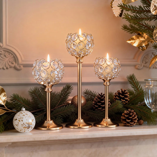 1PC Elegant Gold Silver Metal Glass Candle Holder Tealight Candlestick Christmas Wedding Table Centerpiece Home Decoration