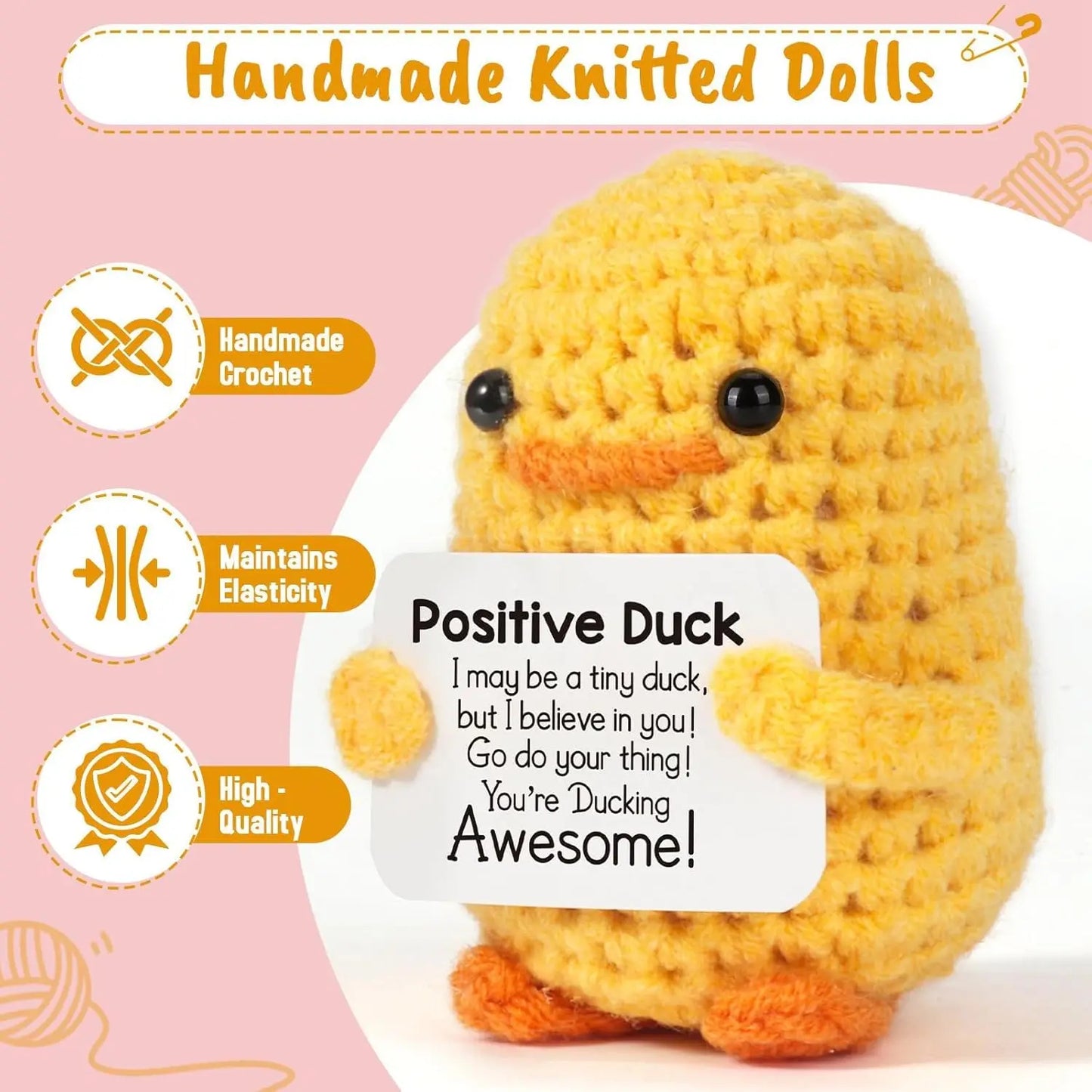 Positive Energy Duck Doll Hug Pocket Mini Handmade Plush Wool Knitting Dolls Funny Emotional Support Crochet Gift for Birthday