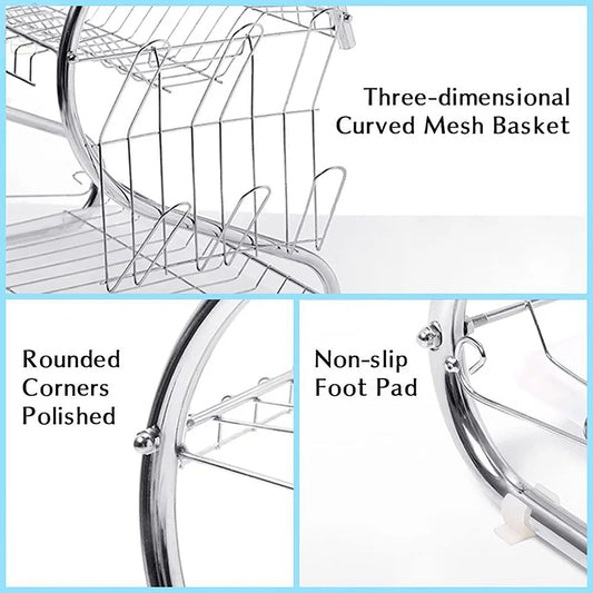 2-Tier S-Shaped Multi-function Stainless Steel Dish Drying Rack,Cup Drainer Strainer