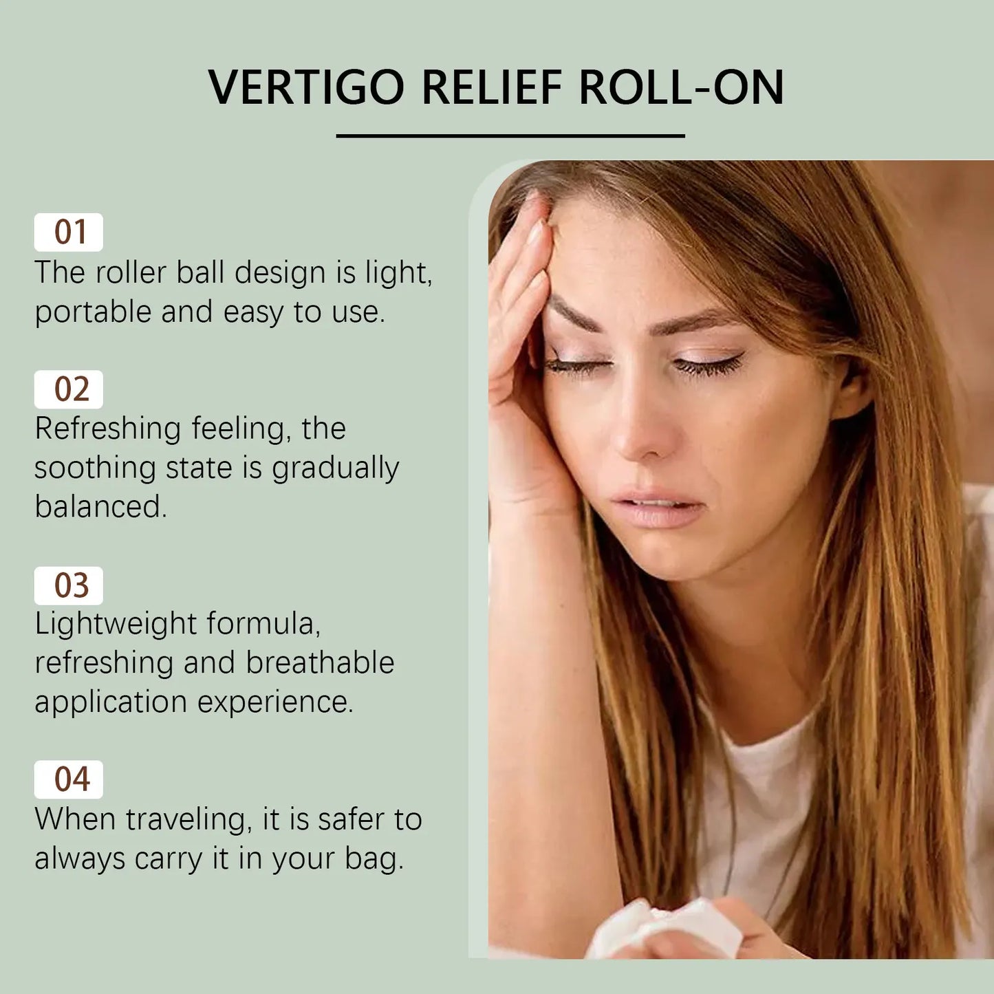 Dizziness Relief Oil Roll on Motion Headache Sickness Combat Vertigo Treatment Brain Relax Nerve Soothing Mint Refreshing Oil