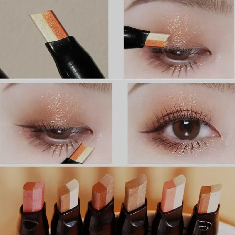 Double Color Eyeshadow Stick Gradient Shimmer Color Eye Shadow Cream Pen Eye Makeup Cosmetic Eyeshadow Stick Korean Makeup