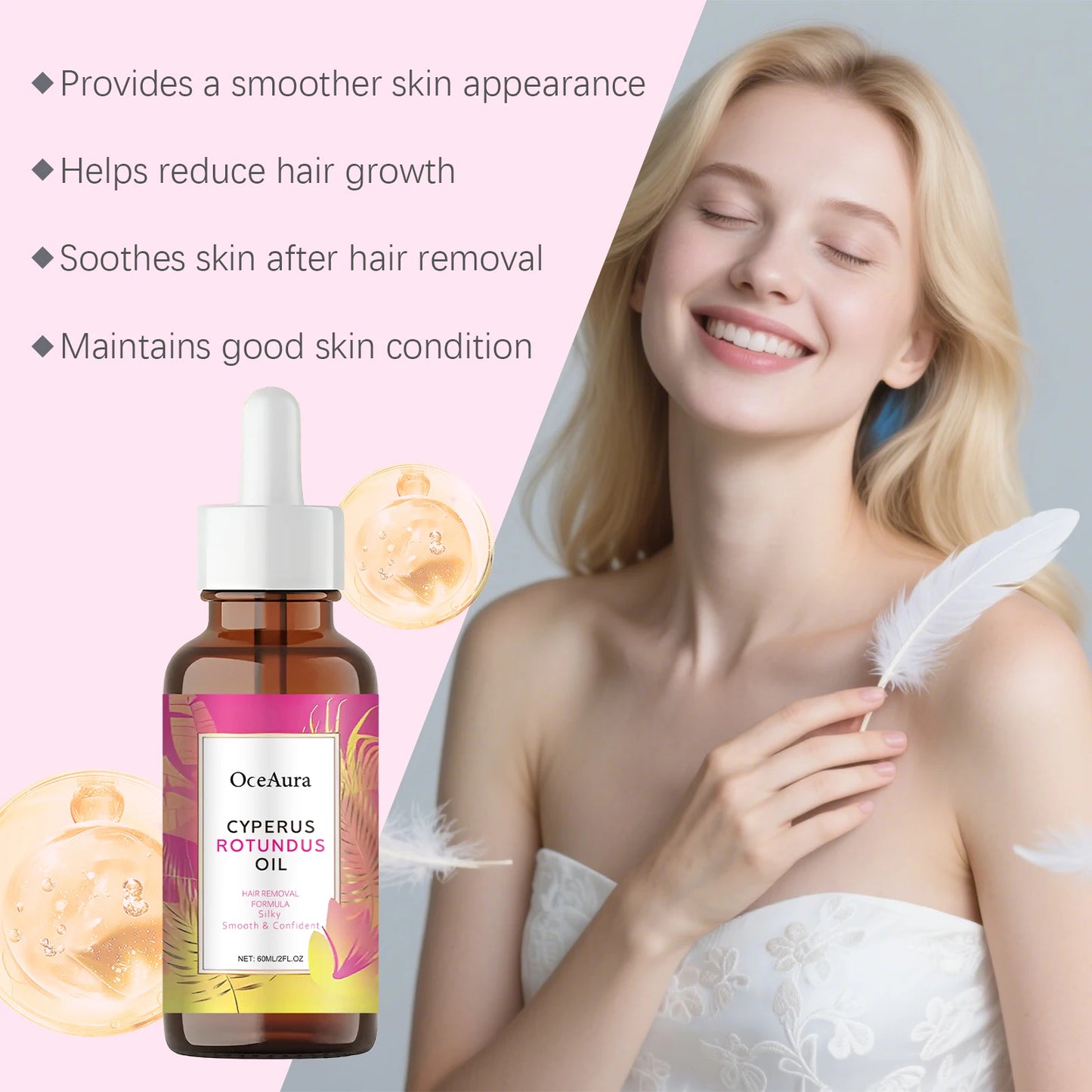 OceAura Cyperus Rotundus Oil for Hair Removal Moisturizing Skin Care Inhibits Body Hair Growth Refreshing Woman After Shave Oil